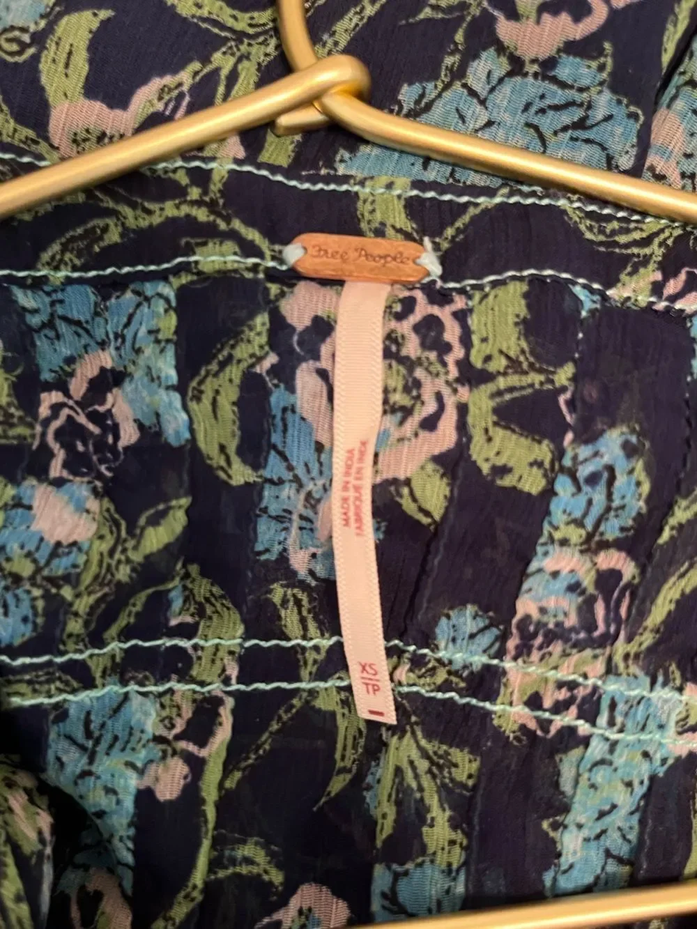 Free People Navy Blue Floral Boho Maxi Dress XS Cottagecore Festival Midi Maxi
